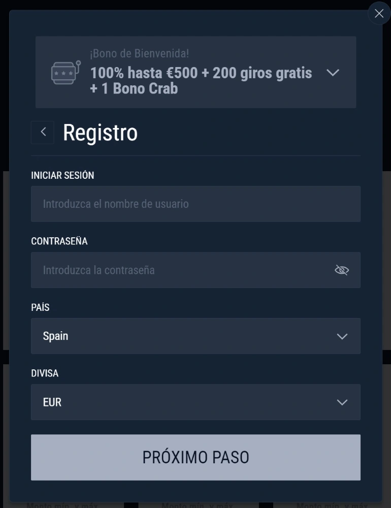 Inscripción en el Casino Rabona