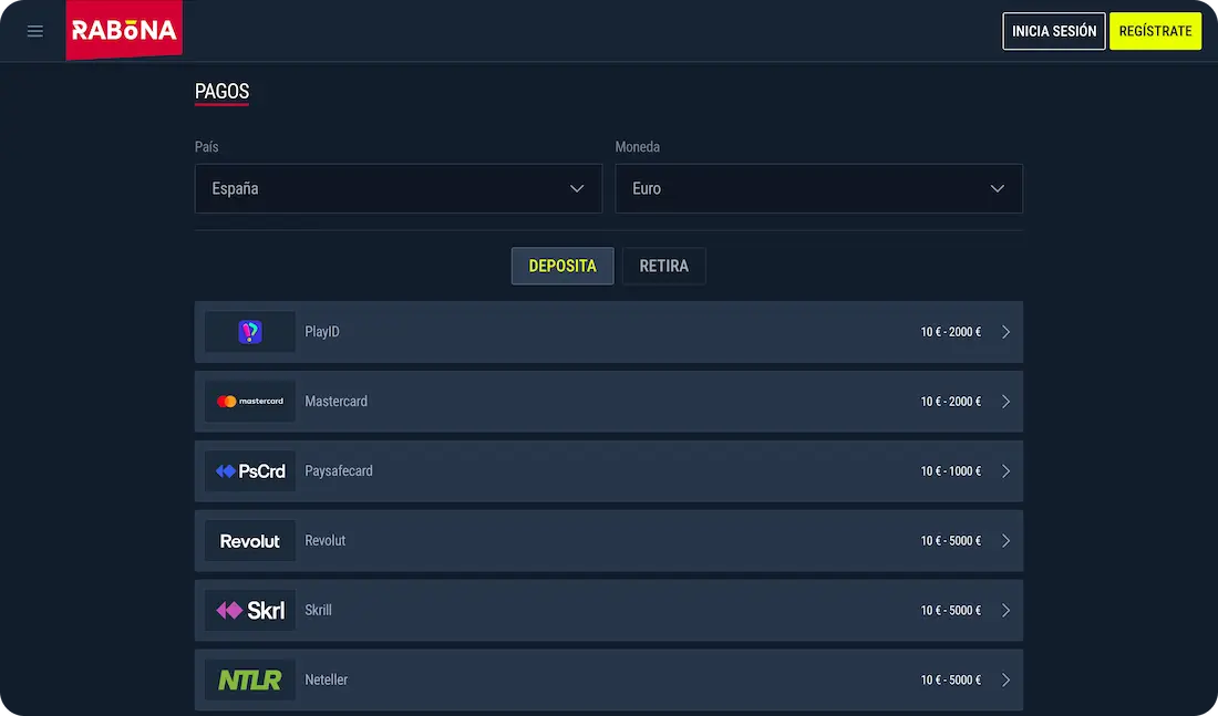 pagos del casino rabona